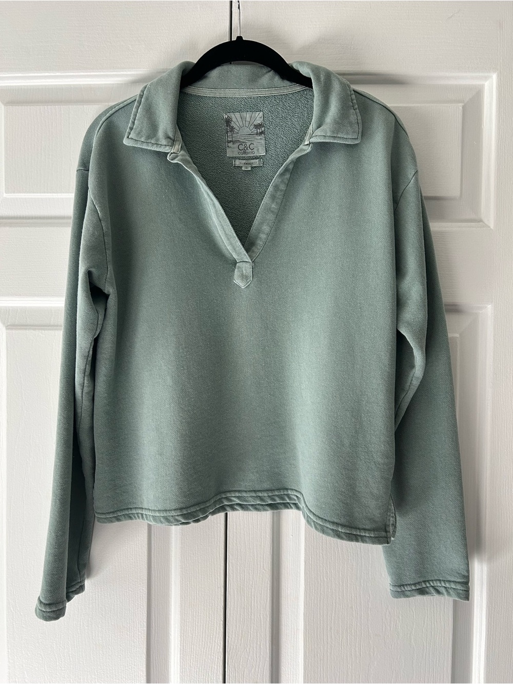 C&C California Women's Sage-Green Collared Pullover Sweatshirt